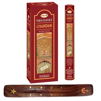 Image of HEM Precious Chandan Incense Sticks with DHS stick holder for Healing,Aromatherapy,Spirituality,Spa,Yoga,Meditation…