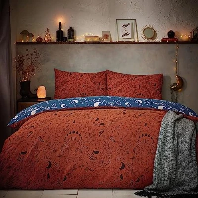 Image of furn. Witchy Vibes Reversible Duvet Cover Set Rust Polycotton Size Super King