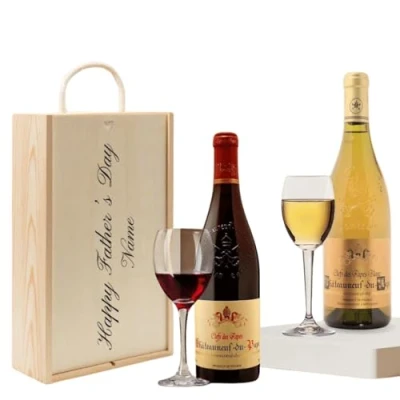 Image of Personalised Chateauneuf Du Pape Red &amp; White Wine Gift Set (2 x 75cl) (Father&#039;s Day, 750ml, Wine)