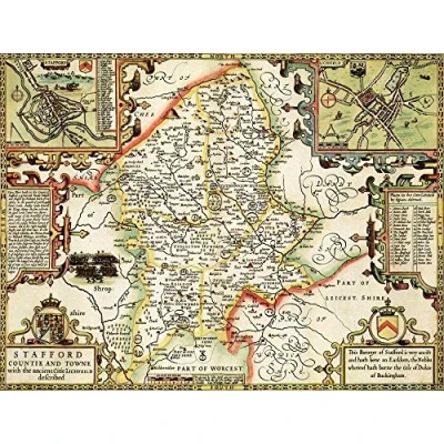 Image of Ryco Originals STAF1 Staffordshire Historical Map 1000 Piece Jigsaw Puzzle (1610). Free Print