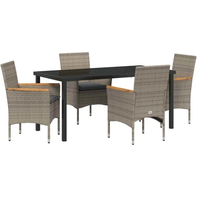 Image of vidaXL 5 Piece Garden Dining Set with Cushions Grey Poly Rattan
