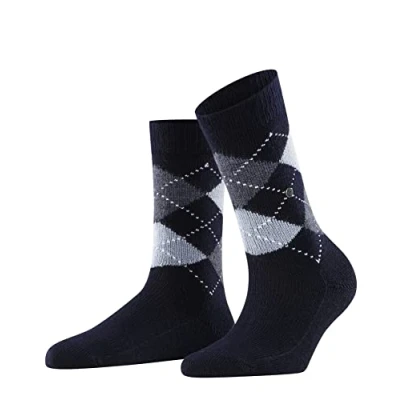 Image of 1 Pair Navy / Pale Blue Whitby Extra Soft Argyle Socks Ladies 3.5 7 Burlington