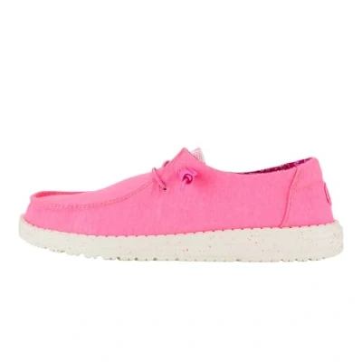 Image of Hey Dude Wendy Canvas Women&#039;s Shoes Slip On Loafers Comfortable &amp; Light Weight, Neon Pink, 5 UK