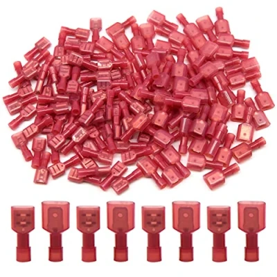 Image of Hocansen 100 Pieces Spade Connectors Insulated Male and Female Quick Disconnects Wire Terminals Kit (Red/NLS)