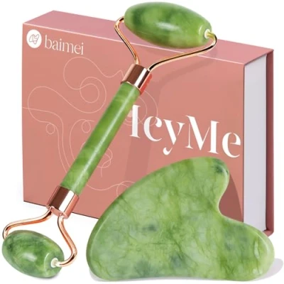 Image of BAIMEI Gua Sha Set and Jade Roller, Guasha Tool Face, &amp; Face Rollers for Women, Stone, Self Care Gift, Body Muscle Relaxing, Improve Eye Puffiness, Christmas Day Gift
