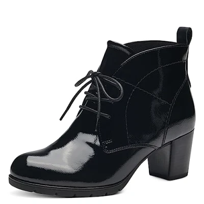 Image of MARCO TOZZI Women&#039;s 2 25109 41 Lace Boot Heel, Black Patent, 3.5