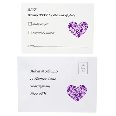 Image of Personalised RSVP Cards with Printed Return Address Envelope Free P+P (30)