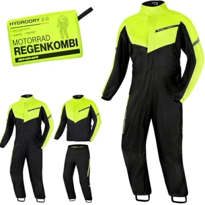 Image of SHIMA HYDRODRY 2.0 Waterproof Motorbike Rainsuit Mens Womens Motorcycle Packable Rain Clothing Raincoats Set Overcoat Rainseal Reflective Breathable Wet Weather Winter (Suit Unisex, Fluo, S)