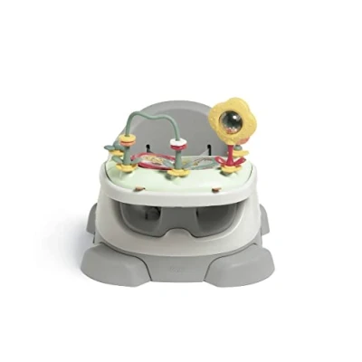Image of Mamas &amp; Papas Baby Bug Booster Seat for Dining, Detachable Tray, Harness, Adjustable and Non Slip Feet, Pebble Grey