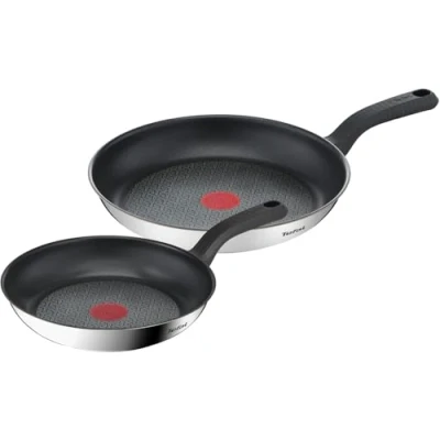 Image of Tefal 2 Piece Comfort Max, 24cm &amp; 28cm Frying Pans, Stainless Steel, Silver, Black