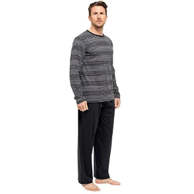 Image of Tom Franks Mens Jersey Cotton Long Pyjamas HT339C Black Mix XL