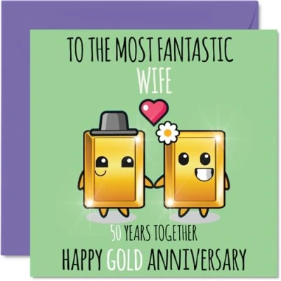 Image of Cute Gold Anniversary Card for Wife 50 Years Together Happy 50th Wedding Cards from Husband, 145mm x Greeting Fiftieth Anniversaries