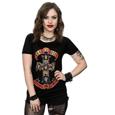 Image of Guns N&#039; Roses Women&#039;s Appetite for Destruction Roll Sleeve T Shirt Small Black