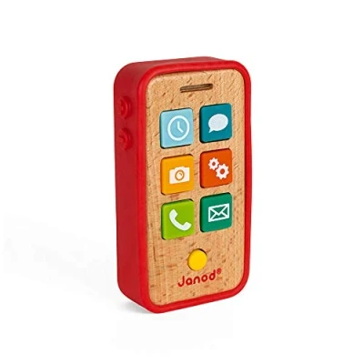 Image of Janod Wooden Sound Telephone For children Pretend Play Toy from the Age of 18 Months, J05334, Red