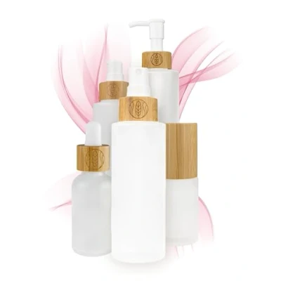Image of Wachsmann Glass Bottles with Bamboo Lid DIY Natural Cosmetics Gift Packaging Spray Head, Lotion and Soap Dispenser 30 ml, 100 150 ml (100 Head Engraved Pack of 3)