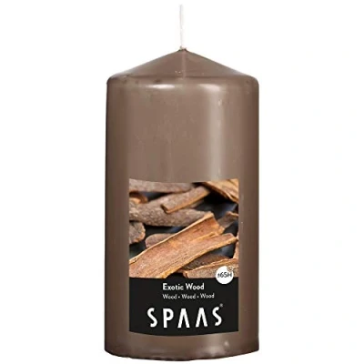 Image of Spaas Scented Cylinder Pillar Candle 80/150 mm, 65 Hours, Exotic Wood, Taupe