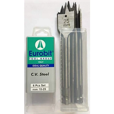 Image of Eurobit 0715 Set of 6 Flat Tile Bits for Wood 10 12 16 18 20 25 mm