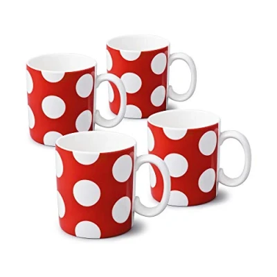 Image of WM Bartleet &amp; Sons 1750 TSET77 Traditional Set of 4 One Pint Porcelain Mug/Cup, 1pt/568ml Red Dotty