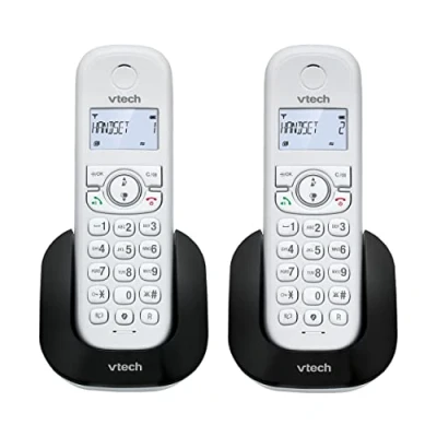 Image of VTech CS1501 DECT Digital Cordless Phone with Call Block, 2 Handsets, Intercom, Landline House Phones, White, Caller ID/Call Waiting, Redial, Handsfree, illuminated Display and Keypad