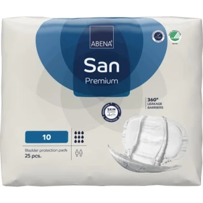 Image of ABENA San Premium Mens &amp; Womens Incontinence Pads, Breathable Comfortable, Fast Absorption, Discreet Effective Shaped Pads for Men/Women 10, 2800ml Absorbency, 25PK