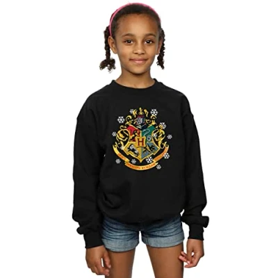 Image of Harry Potter Girls Christmas Crest Sweatshirt Black 12 13 Years