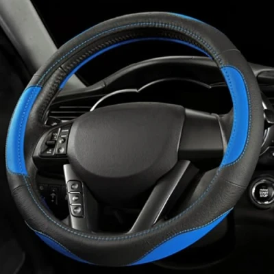 Image of Pahajim Car Steering Wheel Covers Leather,Universal 15 Inch Breathable Anti Slip,Anti Skid Thin Soft Microfiber Leather Accessories Interior (black blue)