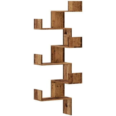 Image of vidaXL Wall Corner Shelf Old Wood 45x45x147 cm Engineered