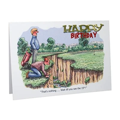 Image of Happy Birthday Golfing Humour Cartoon A5 Funny Blank Greeting Card by Armand Foster
