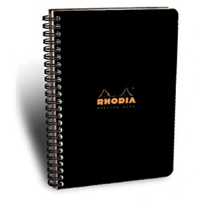Image of RHODIA 193409C Spiral Notebook (Full Bound) Meeting Book Black A4+ Pre Printed Date/Notes/Action 160 Detachable Pages White Clairefontaine Paper 90 g/m Classic
