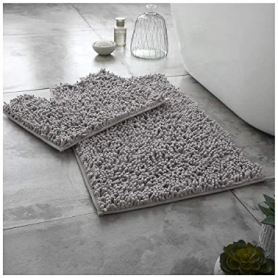 Image of GC GAVENO CAVAILIA Super Absorbent Loop Bath Mat Non Slip, Pedestal For Toilet, Mats bathroom, Silver, Regular
