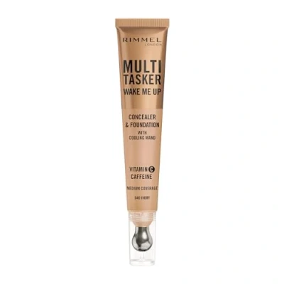 Image of Rimmel Multi Tasker Wake Me Up Foundation &amp; Concealer 040 Ivory, Depuffs Brightens Dark Circles, Metallic Cooling Applicator, Caffeine Victamin C, 2% Niacinamide, Vegan, Cruelty free