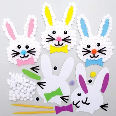Image of Baker Ross Easter Bunny Pom Poms Pack of 5, Crafts for Kids (AX763)