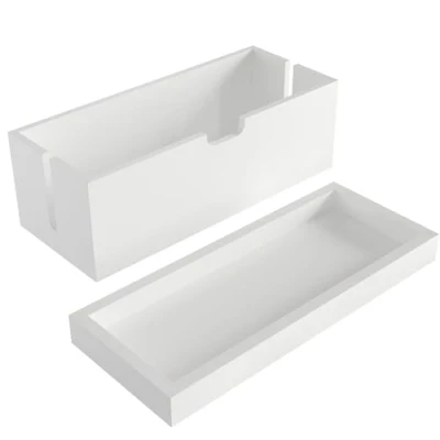 Image of KD Essentials Bamboo cable &amp; storage box, management organizer box for cables/power adapters, a clutter free space plastic robust, with lid and practical surface, white