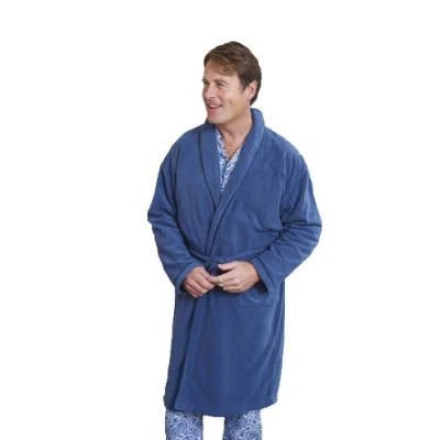 Image of Champion Mens Lightweight Thermal Micro Fleece Bath Robe Dressing Gown Nightwear (Blue) M/L