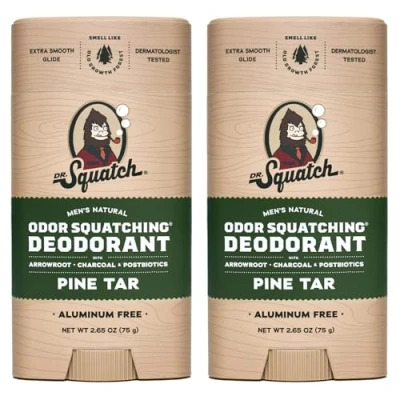 Image of Dr. Squatch Natural Deodorant for Men 2 Pack Pine Tar Odor Squatching Men&#039;s Aluminum Free (2.65 oz, Pack)