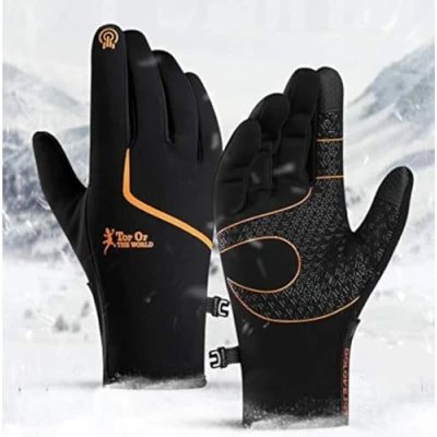 Image of CXW Winter Cycling Gloves, Waterproof Touch Screen Warm Gloves for Men &amp; Women (Black&amp;Orange, XXL)
