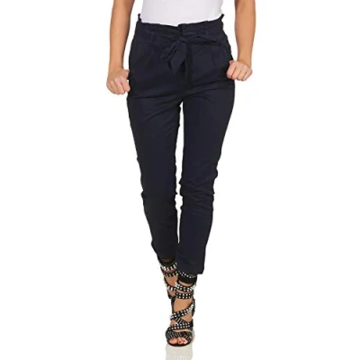 Image of VERO MODA Women&#039;s Vmeva Hr Loose Paperbag Cot Pant Noos Trouser, Blue (Night Sky Night Sky), 30W / 30L