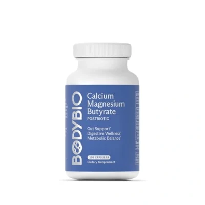 Image of BodyBio Postbiotic Butyrate Supplement Butyric Acid + Calcium Magnesium Highly Bioavailable No Fillers Additives Vegetarian Friendly 100 Capsules
