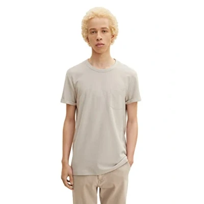 Image of TOM TAILOR Denim Men&#039;s 1030694 Basic T Shirt with Chest Pocket Made of Organic Cotton, 11754 Light Dove Grey, M