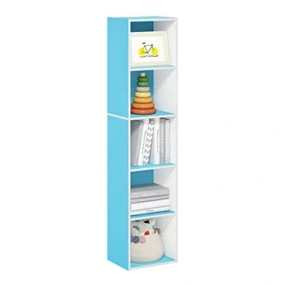 Image of Furinno Pasir 5 Tier Open Shelf Bookcase, Light Blue/White