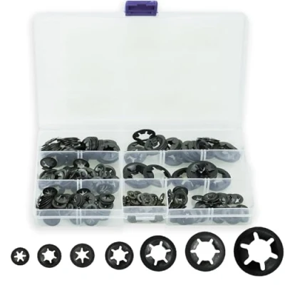 Image of 340 Pcs Starlock Washers, Internal Tooth Lock Washer, Quick Speed Locking Manganese Steel Push On Clips Fasteners Fixed Assortment Washers Kit M3/M4/M5/M6/M8/M10/M12 (Black)