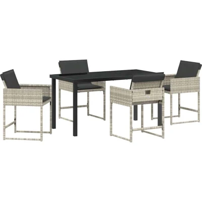 Image of vidaXL 5 Piece Garden Dining Set with Cushions Light Grey Poly Rattan