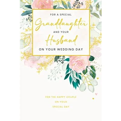 Image of Granddaughter &amp; Husband Wedding Day Card Flowers Foil Finish Lovely Verse