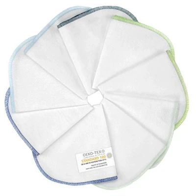 Image of Makian 9x Baby Washcloth with Practical Hanging Loop 30x30 cm Reusable Wash Cloths 100% Cotton Ecofriendly Wipes White Coloured Edges (Blue/Green)