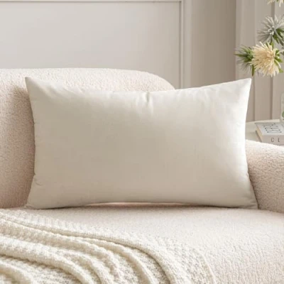 Image of MIULEE Christmas Velvet Soft Decorative Square Throw Pillow Case Cushion Covers Luxury Pillowcases for Livingroom Sofa Bedroom with Invisible Zipper 30cm x 50cm 12x20 Inch 1 Piece Cream White