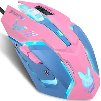 Image of IULONEE Gaming Mouse, Wired USB Computer Mouse Silent Comfortable 7 Colors Backlit Optical Game Mice Ergonomic Full Size with 3200 DPI and 6 Buttons for PC Laptop Desktop (Pink &amp; Blue)
