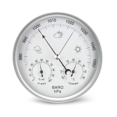 Image of AMTAST Dial Type Barometer Thermometer Hygrometer 3 in 1 Multifunction 132mm Diameter Barometric Pressure Temperature Humidity Weather Station for Indoor and Outdoor Use (AW007 Metric System)
