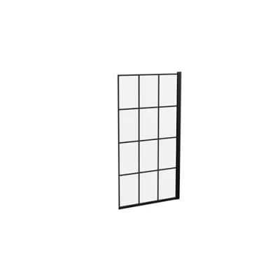 Image of Black Grid Reversible Hinged Shower Bath Screen with 6mm Toughened Safety Glass