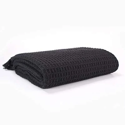 Image of EHC Waffle Throws for Sofa Armchair Blanket Single Bed Cover, 127 X 152cm Black