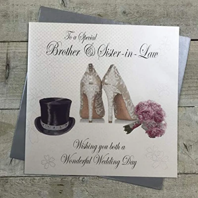 Image of white cotton cards Large to a Special Brother and Sister in Law Wishing You Both Wonderful Wedding Day Handmade Card, White, XMPD7